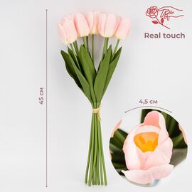 Букет тюльпанов с эффектом живого прикосновения, 9 бутонов, пудровый, 45 см ᐒ купить на  ❤ Like7km.com.ua