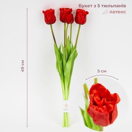 Букет латексных тюльпанов, 5 бутонов, красный, 49 см ᐒ купить на  ❤ Like7km.com.ua