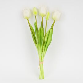 Букет латексных тюльпанов, 5 бутонов, бело-зеленый, 38 см, изображение 4 ᐒ купить на  ❤ Like7km.com.ua