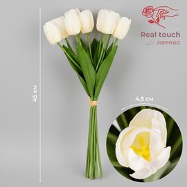 Букет тюльпанов с эффектом живого прикосновения, 9 бутонов, белый, 45 см, изображение 4 ᐒ купить на  ❤ Like7km.com.ua