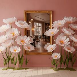 Большие ростовые декоративные цветы на стойке, бело-оранжевые, 165 см, изображение 5 ᐒ купить на  ❤ Like7km.com.ua