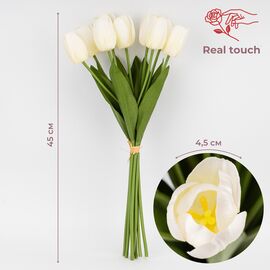 Букет тюльпанов с эффектом живого прикосновения, 9 бутонов, белый, 45 см, изображение 4 ᐒ купить на  ❤ Like7km.com.ua