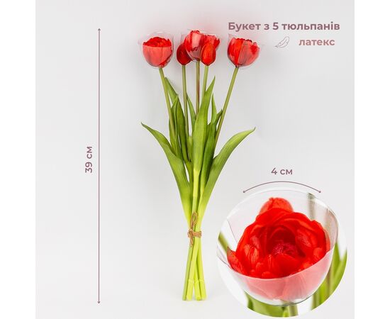 Букет тюльпанов, 5 бутонов, красный, 39 см ᐒ купить на  ❤ Like7km.com.ua