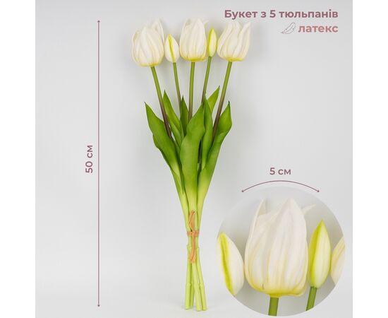 Букет латексных тюльпанов, 5 бутонов, белый, 50 см ᐒ купить на  ❤ Like7km.com.ua