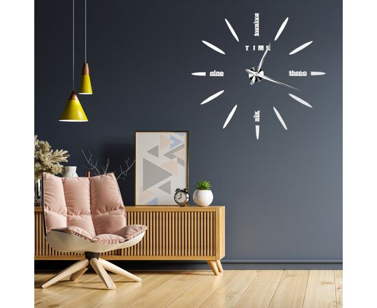 3Д часы настенные, серебряные, изображение 2 ᐒ купить на  ❤ Like7km.com.ua