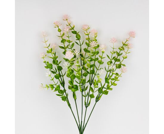 Искусственная зеленая ветвь с розовыми соцветиями, 35 см, изображение 2 ᐒ купить на  ❤ Like7km.com.ua