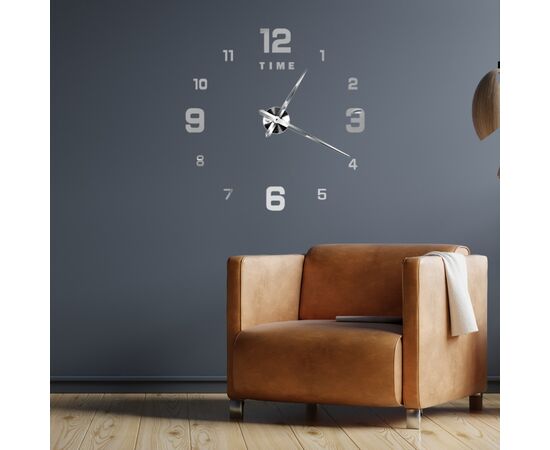 3Д часы настенные, серебряные, изображение 2 ᐒ купить на  ❤ Like7km.com.ua