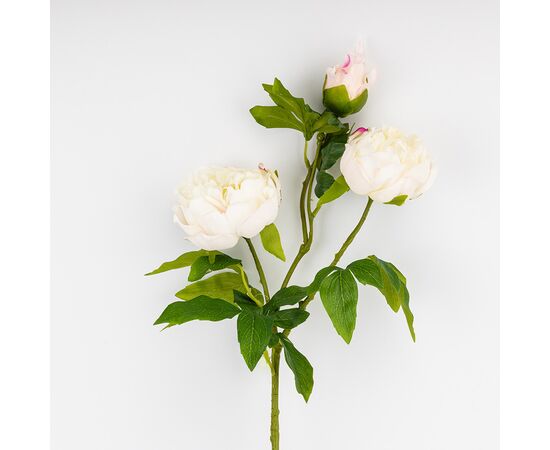 Искусственный пион с 3 бутонами с эффектом живого прикосновения, белый, 80 см, изображение 2 ᐒ купить на  ❤ Like7km.com.ua