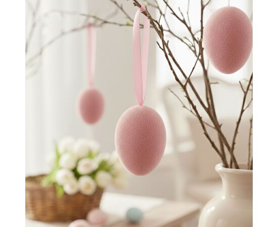Набор из 3 подвесных флоковых крашанок, розовый, 9,5 см, изображение 3 ᐒ купить на  ❤ Like7km.com.ua
