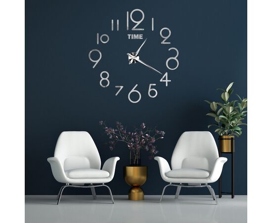 3Д часы настенные, серебряные, изображение 2 ᐒ купить на  ❤ Like7km.com.ua