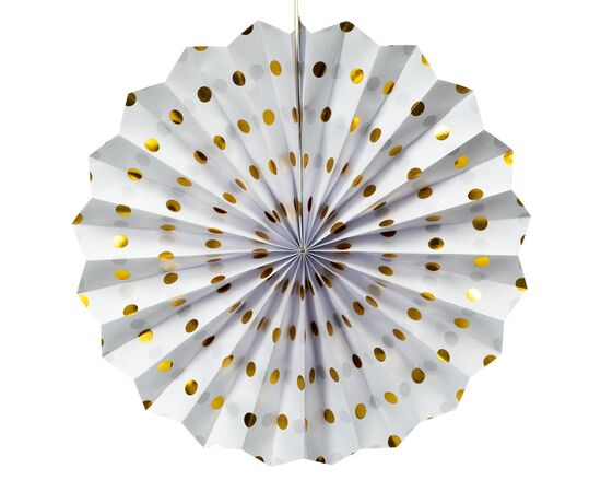 Набор з 8 бумажных вееров ,белый в золотой горох, изображение 2 ᐒ купить на  ❤ Like7km.com.ua