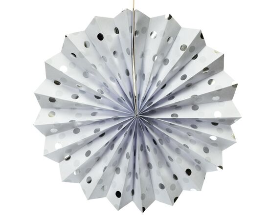 Набор з 8 бумажных вееров ,белый в серебрянный горох, изображение 2 ᐒ купить на  ❤ Like7km.com.ua