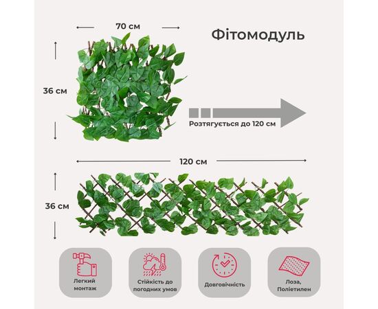 Декоративная панель из искусственной зелени и лозы "Фикус", 36*120 см, изображение 6 ᐒ купить на  ❤ Like7km.com.ua