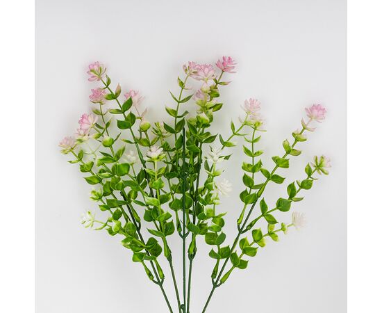 Искусственная зеленая ветвь с розовыми соцветиями, 35 см, изображение 2 ᐒ купить на  ❤ Like7km.com.ua
