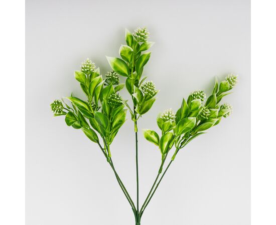 Искусственная зеленая ветвь с белыми соцветиями, 32 см, изображение 2 ᐒ купить на  ❤ Like7km.com.ua