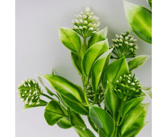 Искусственная зеленая ветвь с белыми соцветиями, 32 см, изображение 3 ᐒ купить на  ❤ Like7km.com.ua