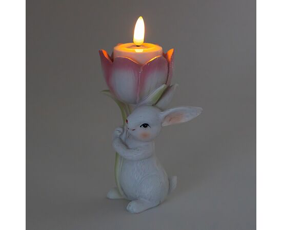 Подсвечник "Кролик с розовым тюльпаном", 12,5 см, изображение 2 ᐒ купить на  ❤ Like7km.com.ua