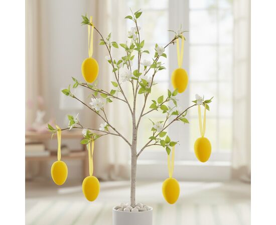 Набор из 6 подвесных флоковых крашанок, желтый, 6 см, изображение 2 ᐒ купить на  ❤ Like7km.com.ua