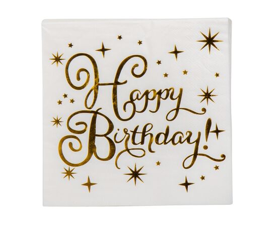 Набор салфеток "Happy Birthday", 20 шт, золотой, 16,5 см ᐒ купить на  ❤ Like7km.com.ua
